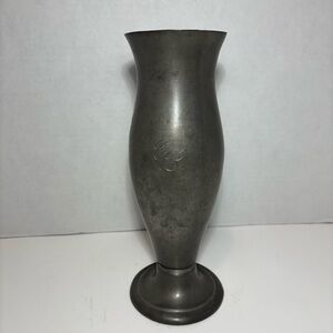 International Pewter Vase 9”H  2776609 Etched Monogram CB Script Patina